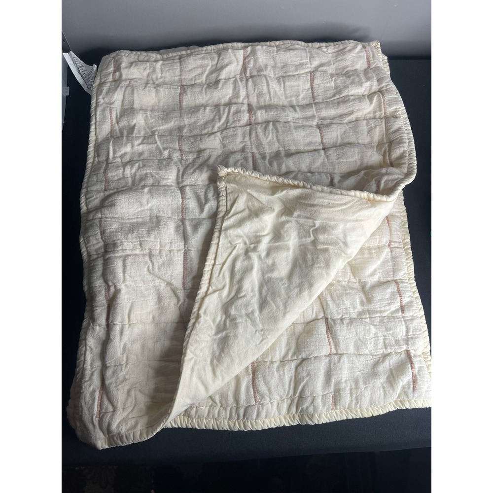 Set of 4 Hearth & Hand Magnolia Cream Pink Quilted Pillowcase Cotton Linen 20x26